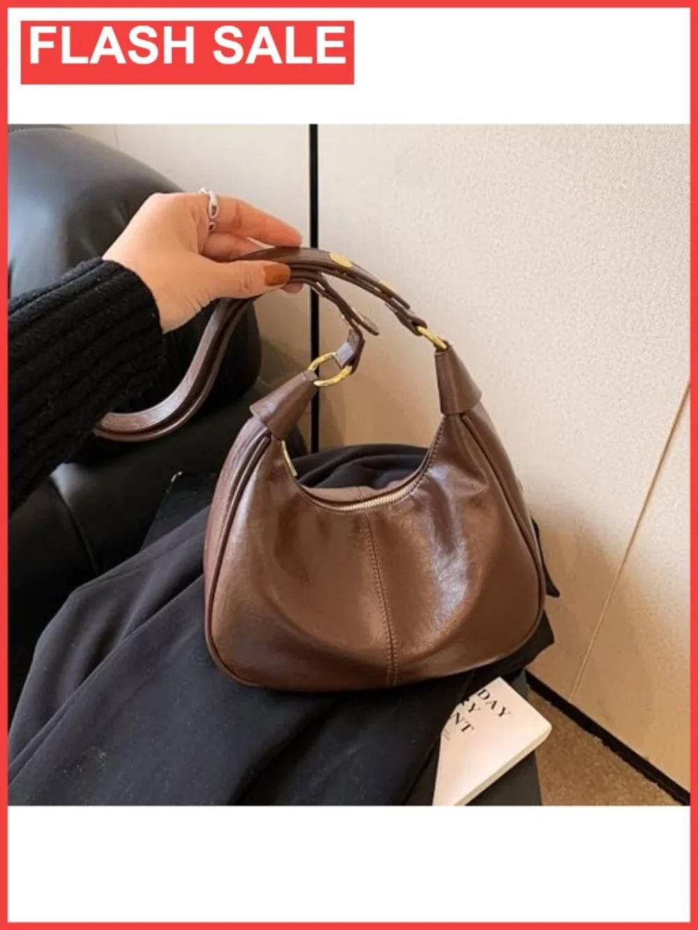 Small Faux Leather Hobo Bag Crescent Shoulder Purse Crossbody Handbag
